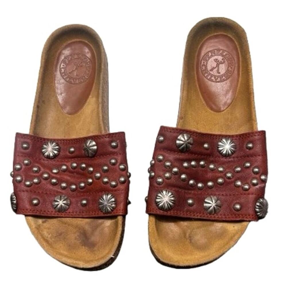 Penelope Chilvers Sol Studded Slide Sandals – Burgundy Leather – Size 7